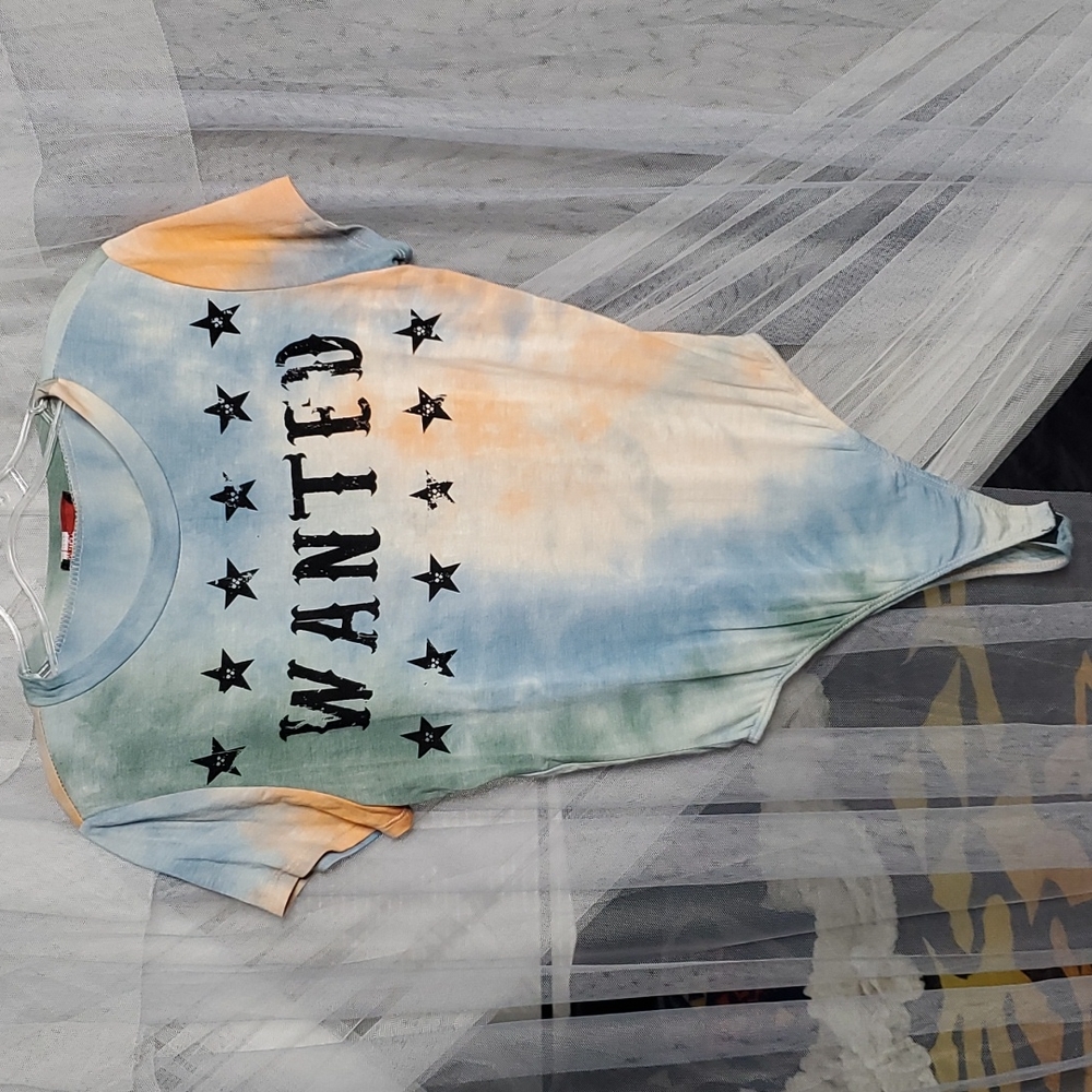 Love Culture Tiedye Wanted Graphic Bodysuit  SM Orange, Blue, & Green